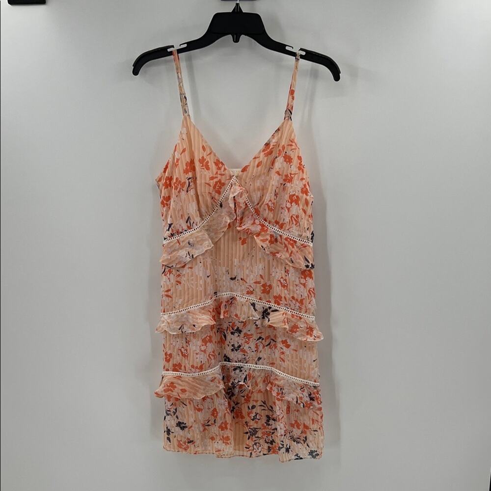 Ramy Brook Emma Ladder Trim Floral Silk Mini Dress - Orange - Medium